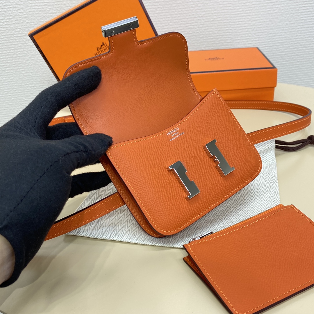 Hermes Constance Slim Wallet Belt Bag In Feu Orange Epsom Leather